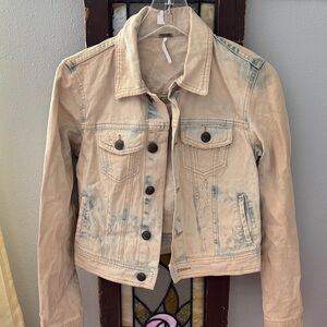 Free People Tan and Blue Jean Jacket
